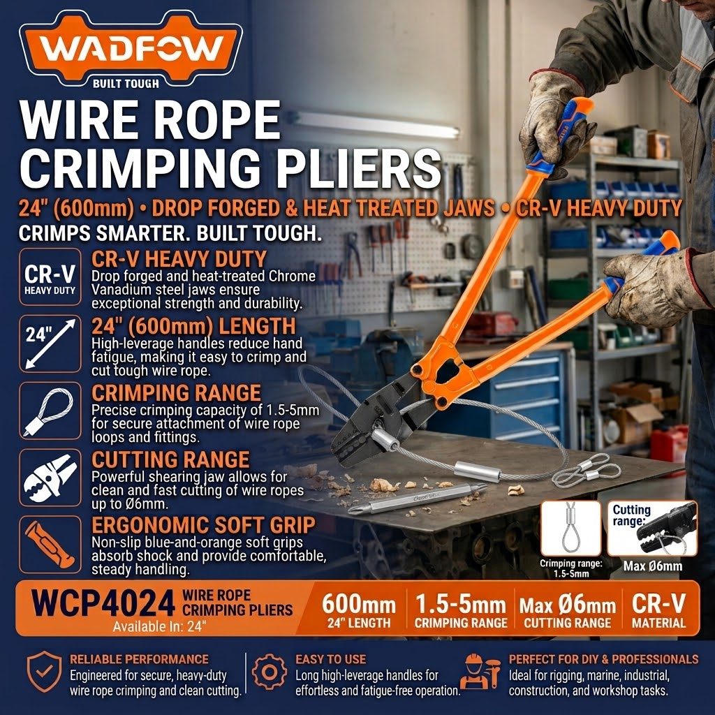 Wadfow Wire Rope Crimping Pliers 24" with Drop Forged & Heat Treated Jaws Forging