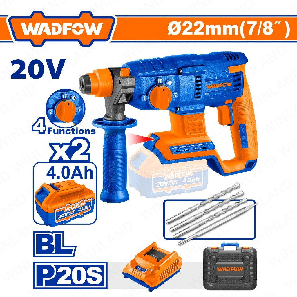 Wadfow P20S/20V Brushless Motor Lithium-Ion Cordless Rotary Hammer 2.0J WLM15225 (WCT)