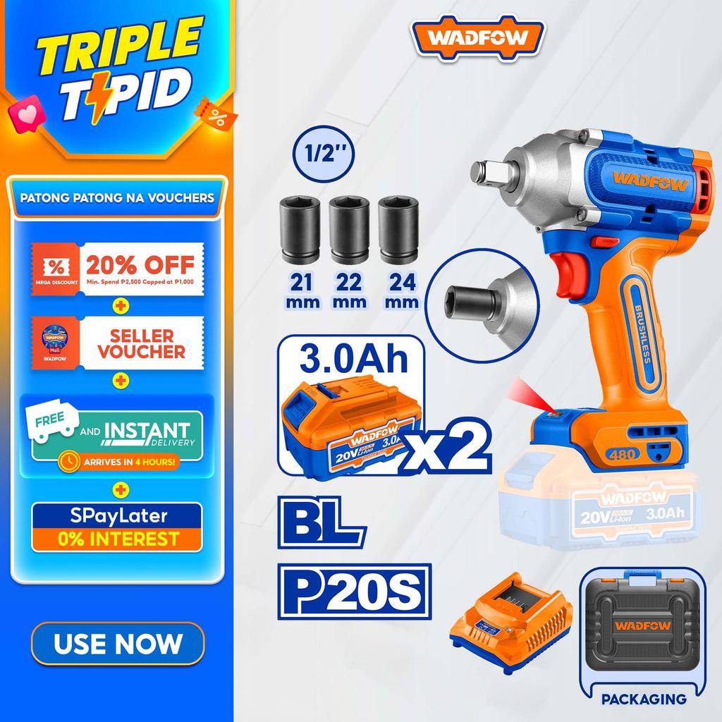 Wadfow P20S/20V Li-Ion Brushless Motor Cordless Impact Wrench Max. Torque 480NM WCD1B48 (WCT)